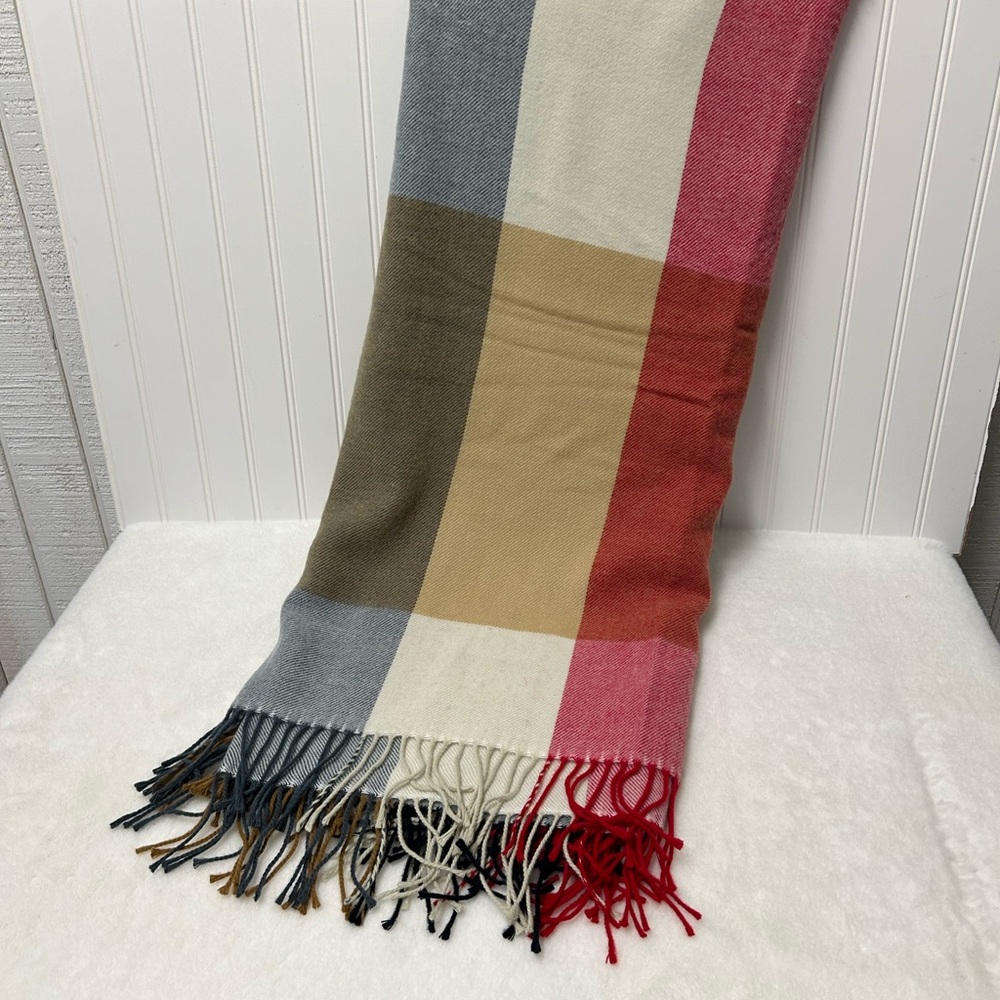 MARK & GRAHAM Italian Colorblock Throw blanket with Fringe.NWOT